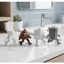 Yuflin Design 4'lü Eğlenceli Banyo Dekoratif Figür Seti /tuvalet Kağıdı, Çöp Kovası, Kaka Emojisi ,klozet Aksesuar