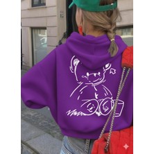 Afri Sevimli Ayıcık Figürlü Rahat Kalıp Çocuk Mor Sweatshirt