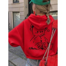 Afri Sevimli Ayıcık Figürlü Rahat Kalıp Çocuk Kırmızı Sweatshirt