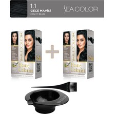 Sea Color 2'li Paket Home Colorist Set Saç Boyası 1.1 Gece Mavisi, Boya Tası ve Fırça Hediye!