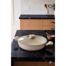 EVREN MUTFAK 20 cm Cream(Krem) Ezme Seri Basık Tencere 1,7 Lt, Non-Stick Pilav Karnıyarık Tenceresi (Bakalit Kulplu)