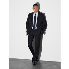 Cacharel Erkek Siyah Slim Fit Mikro Desen Mono Yaka Saf Yün Takım Elbise 50324516-VR046