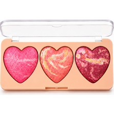 Sudedi Home Highlighter Aydınlatıcı Paleti 3 Renkli, Işıltılı Yüz Makyaj Paleti, Pembe Şeftali Berry Tonlu Kalp Formlu