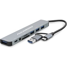 Marsilyan USB 3.0 & Type-C Combo Hub Audio Kart Okuyucu 8 Port - Gri HDX7828