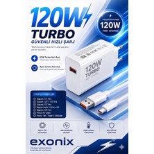 Exonix 120W (Watt) Turbo Hızlı Şarj Adaptör+Kablo(Set) Tüm Telefonlarla Uyumlu Turbo Hızlı Şarj Aleti Seti Beyaz