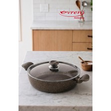 EVREN MUTFAK 20 cm Gold Stone(Siyah) Ezme Seri Basık Tencere 1,7 Lt, Non-Stick Pilav Karnıyarık Tenceresi (Bakalit Kulplu)