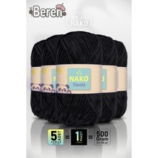 Nako Panda - 3087 Siyah- 5'li Paket - 100GR/120M - Kadife El Örgü Ipi - Amigurumi Punch Ipi