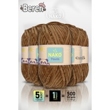 Nako Panda - 14220 Kızılkahve - 5'li Paket - 100GR/120M - Kadife El Örgü Ipi - Amigurumi Punch Ipi