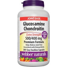 Webber Naturals Glukozamin Kondroitin ve D3 Vitamini, Ekstra Güçlü, 500/400 Mg, Premium Formül, 300 Kolay Yutulabilir Kapsül