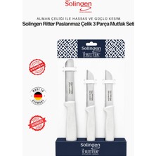 Solingen Ritter Beyaz 3'lü Keskin Mutfak Bıçağı Seti - Paslanmaz Alman Çeliği