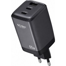Schitec 65W Gan 3 Çıkışlı 2xtype-C + Usba Qc 3.0 Hızlı Şarj Adaptörü Başlığı HG/TA-56EU