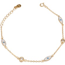 Emiliano Jewellery Zirkon Taşlı Altın Kaplamalı Göz Figürlü Gümüş Bileklik