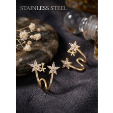 Stainless Steel Pirinç Gold Renk Zirkon Taşlı Çiçek Model Kadın Küpe
