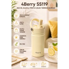 4Berry 350 ml Kulplu Pipetli Çelik Termos Bardak – Bpa Free, Taşınabilir Mini Termos, Krem Renk