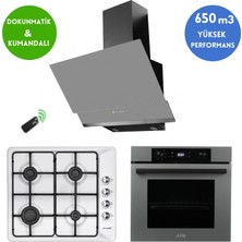 Eminçelik ve Afm Tech Marka/ Remi Antrasit-Gri  Ankastre Set (31 221  Beyaz Emaye +FM7710 + FM3409)