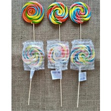taso8090 (10 Adet) Sosyete Lolipop Şeker 22 gr ( /- 2 Gr) Rengarenk Karışık Meyve Aromalı Ahşap Saplı