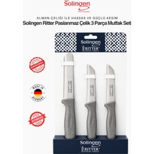 Solingen Ritter Gri 3'lü Keskin Mutfak Bıçağı Seti - Paslanmaz Alman Çeliği