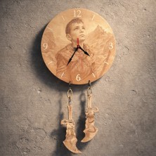 Ozzy Land Ozzyland Kuzey Mitolojisi Genç Savaşçı Temalı Özel Tasarım Ahşap Duvar Saati 38 Cm, Sessiz Mekanizma, Dekoratif Saat