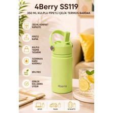 4Berry 350 ml Kulplu Pipetli Çelik Termos Bardak – Bpa Free, Taşınabilir Mini Termos, Yeşil Renk