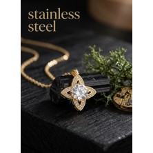 Stainless Steel 316L Çelik Zincir Gold Renk Yonca Model Kolye