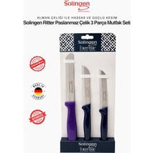 Solingen Ritter Mor 3'lü Keskin Mutfak Bıçağı Seti - Paslanmaz Alman Çeliği