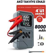 Seyoni 4'ü 1 Arada Taşınabilir Akü Takviyeli Hava Kompresörü, LED Fener Özellikli, Powebank Özellikli, AT-001