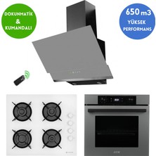 Eminçelik ve Afm Tech Marka /ox  Antrasit-Gri Dijital Ankastre Set (12 226 Beyaz + FM7710 + FM3409)