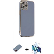 Pileli Store Pilelistore™ iPhone 12 Pro Max Kılıf Yankı Serisi - Siyah 3D Antistatik Cam Ekran Koruyucu + Metal Kamera Lens Koruma Cam - Kı