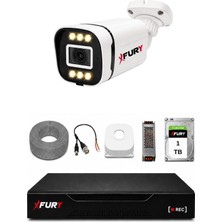 Fury 1 Kameralı 5mp Lens 1080P 6 Warm LED Renkli Gece Görüşlü Güvenlik Kamera Sistemi 1tb 1606