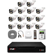 Fury 14 Kameralı 5mp Lens 1080P 6 Warm LED Renkli Gece Görüşlü Güvenlik Kamera Sistemi 500GB 1606