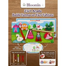 Bloomin 2'si 1 Arada Ahşap Balık Tutma ve Yazı Tahtası Ipe Geçirme - Eğitici Zeka Oyunu Ahşap Bebek Çocuk Bultak