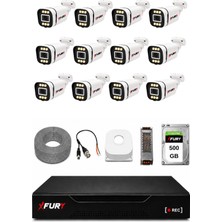 Fury 12 Kameralı 5mp Lens 1080P 6 Warm LED Renkli Gece Görüşlü Güvenlik Kamera Sistemi 500GB 1606