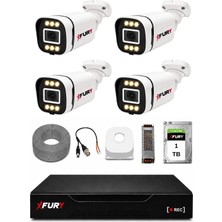 Fury 4 Kameralı 5mp Lens 1080P 6 Warm LED Renkli Gece Görüşlü Güvenlik Kamera Sistemi 1tb 1606