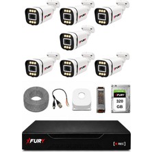 Fury 7 Kameralı 5mp Lens 1080P 6 Warm LED Renkli Gece Görüşlü Güvenlik Kamera Sistemi 320GB 1606