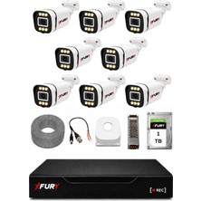 Fury 8 Kameralı 5mp Lens 1080P 6 Warm LED Renkli Gece Görüşlü Güvenlik Kamera Sistemi 1tb 1606