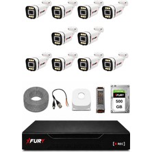 Fury 10 Kameralı 5mp Lens 1080P 6 Warm LED Renkli Gece Görüşlü Güvenlik Kamera Sistemi 500GB 1606