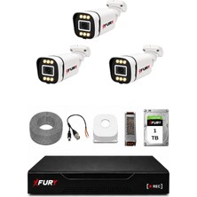 Fury 3 Kameralı 5mp Lens 1080P 6 Warm LED Renkli Gece Görüşlü Güvenlik Kamera Sistemi 1tb 1606