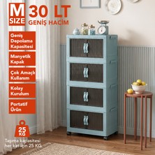 Lavine ”medıum” 4 Katlı Portatif Dolap Organizer 30LT Çok Amaçlı Mıknatıs Kapaklı, Katlanır, Tekerlekli