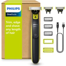 Philips Oneblade 360 ​​yüz ve Vücut Tıraş Makinesi, Düzeltici ve Vücut Bakım Seti, 3x 360 Bıçak, 3x Düzeltme Aparatı (1/3/5mm), 2x Vücut Aparatı, Yüz ve Vücut Için Islak ve Kuru Tıraş (QP2824/31)