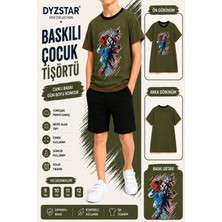 Dyzstar Baskılı Çocuk Tişörtü Haki Yeşil Kısa Kollu Penye Tişört 9-10-11-12 Yaş