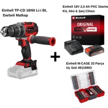 Einhell Tp-Cd 18/60 Li-I Bl Tek Akülü 2.5 Ah Darbeli Matkap + Einhell M‑case 33 Parça Uç Seti 49118903