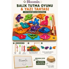 Bloomin Balık Tutma & Yazı Tahtası - Ipe Dizme Oyunu Büyük Boy (Kalem Dahil) Silinebilir Yazı Tahtası Eğitici Ahşap Oyuncak