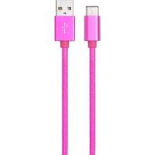 Case 4u USB 3.1 Type-C Şarj ve Data Kablosu Ip Doku 1 Metre Pembe*