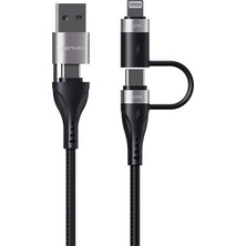 Lenyes LC568 4in1 Usb-A - Type-C + Type-C To Lightning Data ve Şarj Kablosu 100W 1m Siyah