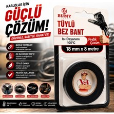 Bumy Yanmaz Tüylü Bez Bantı Kumaş 18 mm x 8 metre Isı Dayanımı 105°C Kablo Sarma İzolasyon Bandı Bantları