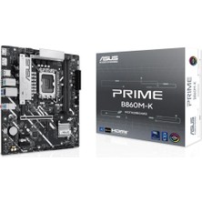 Asus Prıme B860M-K Intel Matx Anakart, 6+1+1+1 Ayrık Mos, Ddr5, Pcıe 4.0, 2xm.2 Yuvaları, Realtek 2.5gb Ethernet, Displayport, Hdmı, USB 10GBPS, Ön USB 5gbps Tip-C Outlet