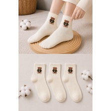 Ducks Socks Kadın Ayıcık Desenli Çorap Yumuşak Pamuklu 3’lü Paket Kısa Konç Günlük Çorap