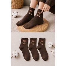 Ducks Socks Kadın Ayıcık Desenli Çorap Yumuşak Pamuklu 3’lü Paket Kısa Konç Günlük Çorap