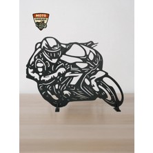 Moto Garage Racing Motosiklet Sürücüsü Masa Dekoru – 3D Baskı Motorcu Silüeti