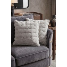 TCH Home Living Softcloud Bubble Tavşan Tüyü Peluş Dekoratif Ikili Yastık Kırlent Kılıfı Açık Gri 43X43 cm ( 2 Adet )